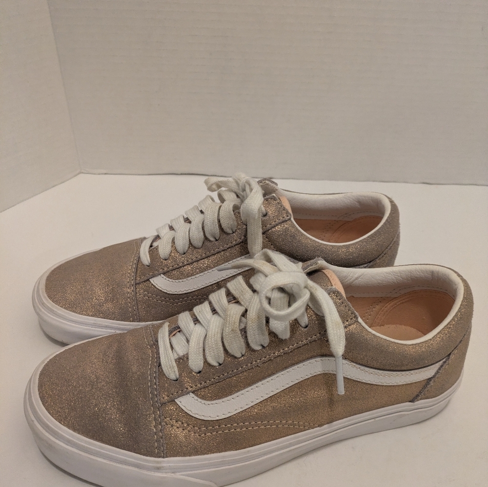 Vans W Sz. 9 Old Skool 2 Rose Gold Glitter Sneaker